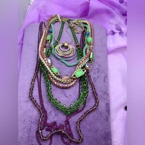 Gold Modernist Necklace with Enamel Pendant Glass Beads Chains 4 Necklaces